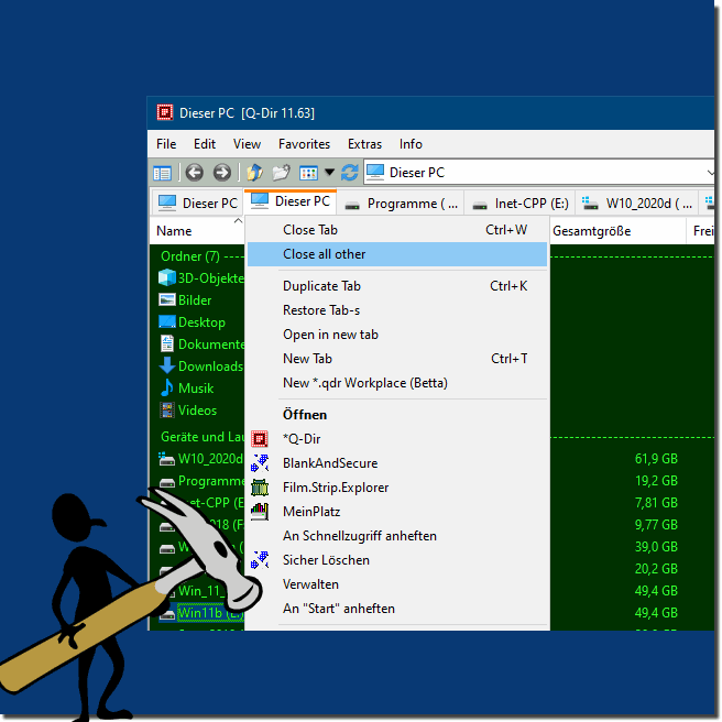 Quickly close other tabs in a file explorer!