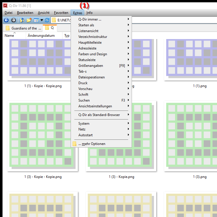Wo finde ich die erweiterten Einstellungen im Quad File Explorer